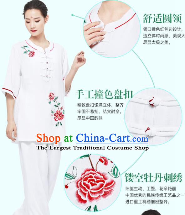 Chinese Kung Fu Painting Rose White Uniforms Wushu Competition Garment Costumes Martial Arts Clothing Tai Chi Clothing
