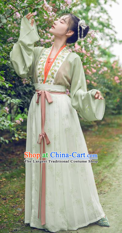 China Ancient Young Woman Green Hanfu Dress Clothing Traditional Song Dynasty Nobility Lady Historical Garment Costumes Full Set
