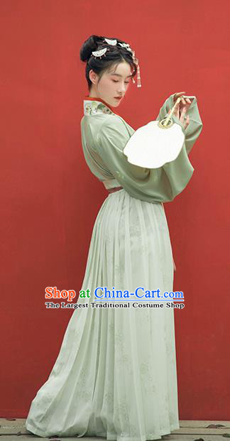 China Ancient Young Woman Green Hanfu Dress Clothing Traditional Song Dynasty Nobility Lady Historical Garment Costumes Full Set