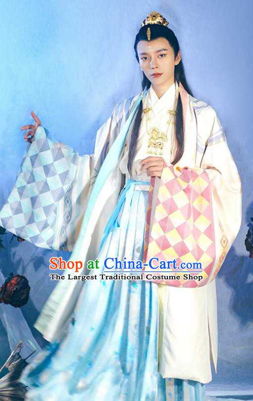 China Traditional Warring States Nobility Childe Historical Garment Costumes Ancient Swordsman Prince Hanfu Clothing