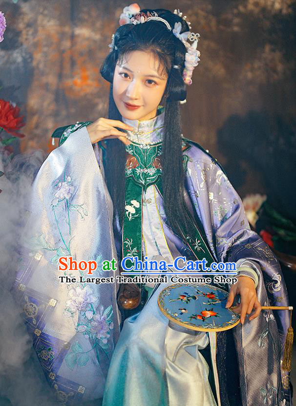 China Traditional Ming Dynasty Imperial Consort Historical Garment Costumes Ancient Royal Princess Purple Hanfu Dress Clothing Complete Set