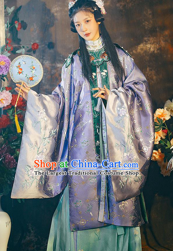 China Traditional Ming Dynasty Imperial Consort Historical Garment Costumes Ancient Royal Princess Purple Hanfu Dress Clothing Complete Set