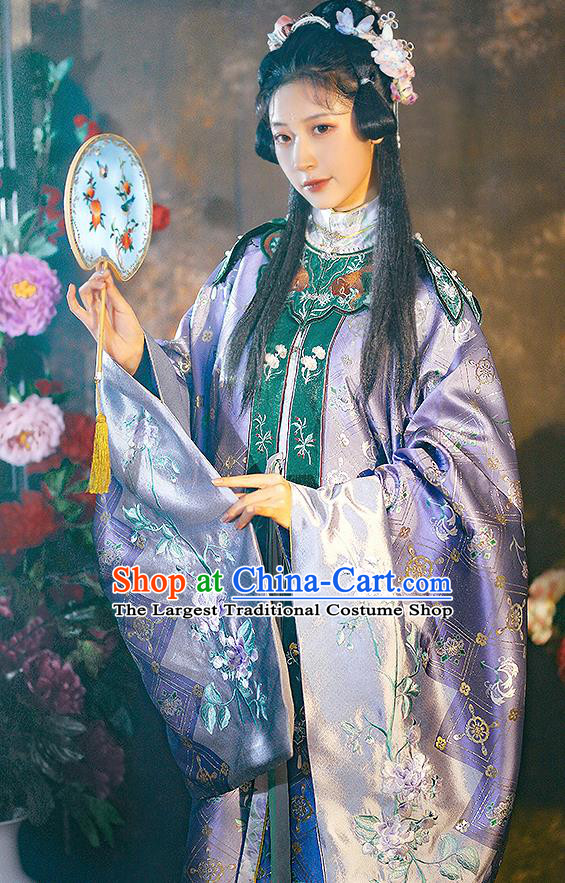 China Traditional Ming Dynasty Imperial Consort Historical Garment Costumes Ancient Royal Princess Purple Hanfu Dress Clothing Complete Set