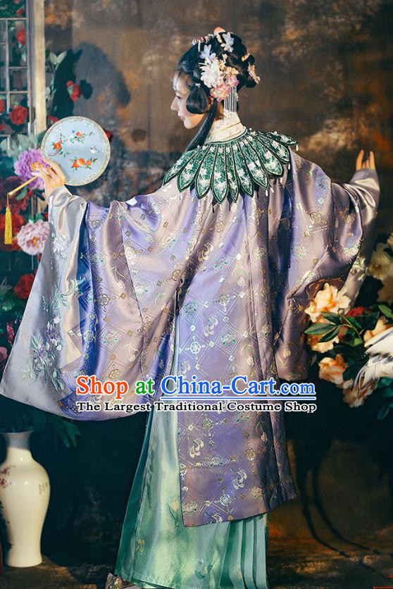 China Traditional Ming Dynasty Imperial Consort Historical Garment Costumes Ancient Royal Princess Purple Hanfu Dress Clothing Complete Set