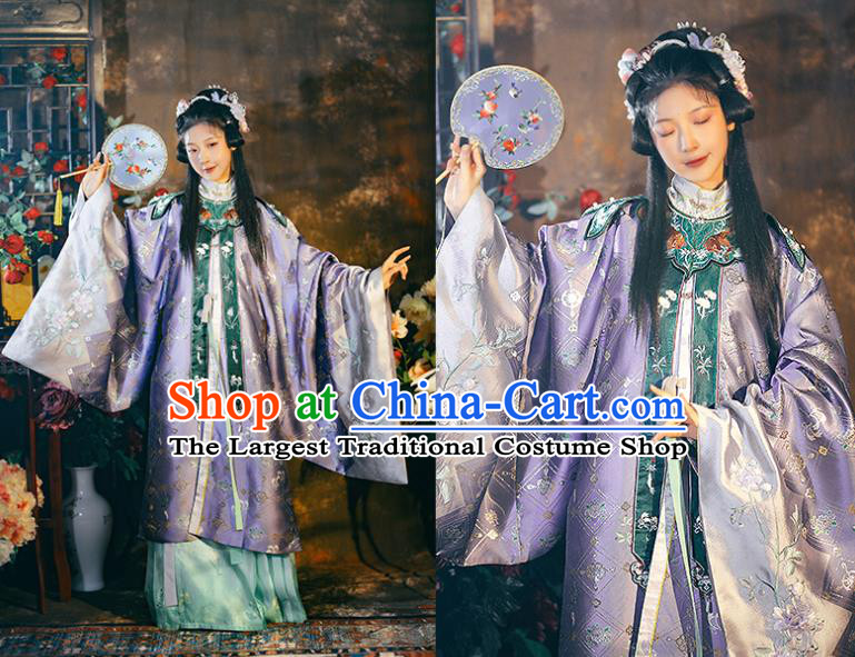 China Traditional Ming Dynasty Imperial Consort Historical Garment Costumes Ancient Royal Princess Purple Hanfu Dress Clothing Complete Set