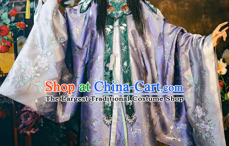 China Traditional Ming Dynasty Imperial Consort Historical Garment Costumes Ancient Royal Princess Purple Hanfu Dress Clothing Complete Set