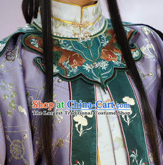 China Traditional Ming Dynasty Imperial Consort Historical Garment Costumes Ancient Royal Princess Purple Hanfu Dress Clothing Complete Set