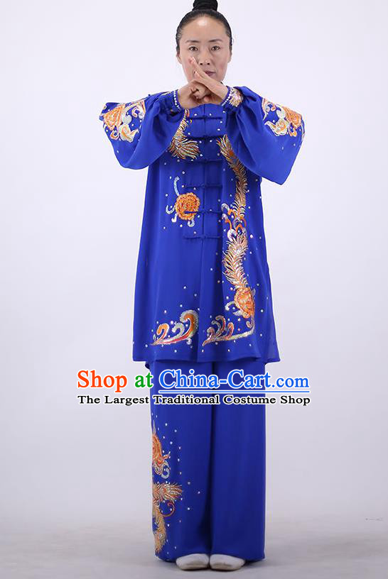 China Tai Chi Uniforms Wushu Group Competition Clothing Martial Arts Embroidered Royalblue Outfits Kung Fu Performance Costumes