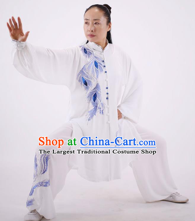 China Tai Chi Group Performance Uniforms Martial Arts Clothing Wushu Competition Outfits Kung Fu White Costumes