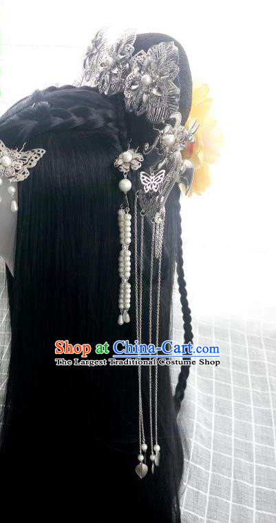 China Ancient Princess Wigs Traditional Drama City of Desperate Love Ye Xihe Hanfu Chignon Hairpieces Cosplay Swordswoman Wig Sheath