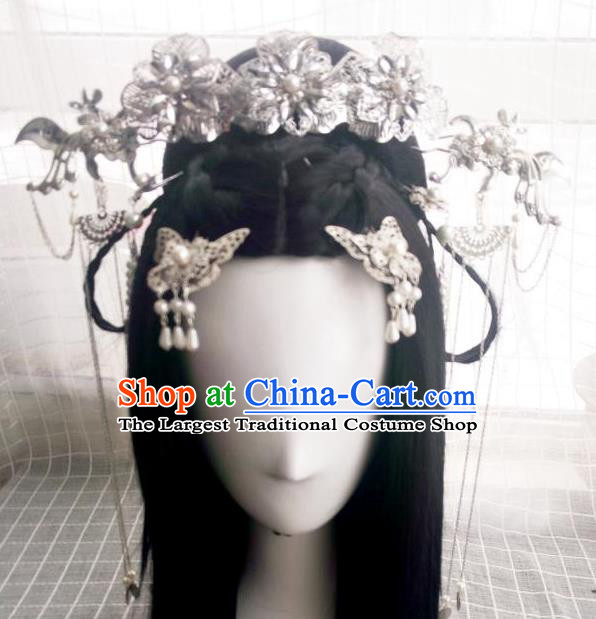 China Ancient Princess Wigs Traditional Drama City of Desperate Love Ye Xihe Hanfu Chignon Hairpieces Cosplay Swordswoman Wig Sheath