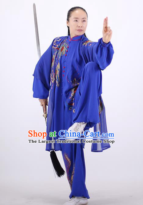 China Martial Arts Clothing Wushu Competition Outfits Kung Fu Royalblue Costumes Tai Chi Group Performance Uniforms
