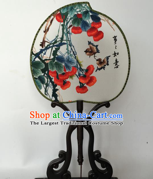 China Traditional Hanfu Fan Classical Cheongsam Dance Fans Suzhou Embroidered Palace Fan Peach Shape Silk Fan