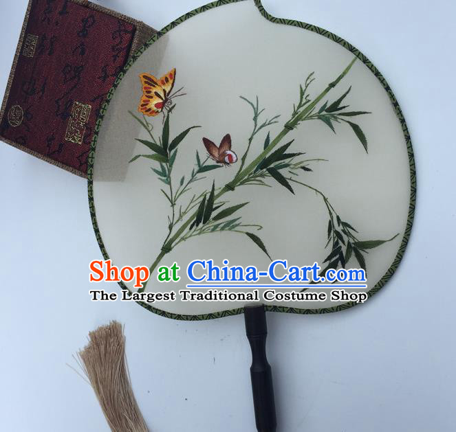China Handmade Peach Shape Silk Fan Traditional Hanfu Fan Classical Cheongsam Dance Fans Suzhou Embroidery Bamboo Palace Fan