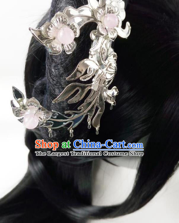 China Ancient Female Knight Wigs Traditional Drama Hanfu Chignon Hairpieces Cosplay Swordswoman Black Wig Sheath