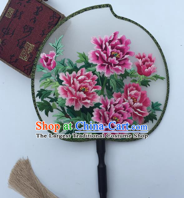 China Traditional Cheongsam Palace Fan Classical Dance Silk Fans Suzhou Embroidery Peony Double Side Fan Handmade Peach Shape Fan