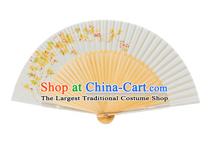 Handmade Chinese Female Accordion Craft Fans Printing Winter Jasmine Folding Fan Bamboo Fan