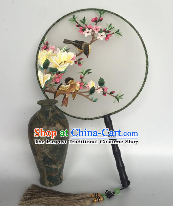 China Embroidery Mangnolia Palace Fan Traditional Cheongsam Round Fan Handmade Craft Fans Vintage Silk Fan