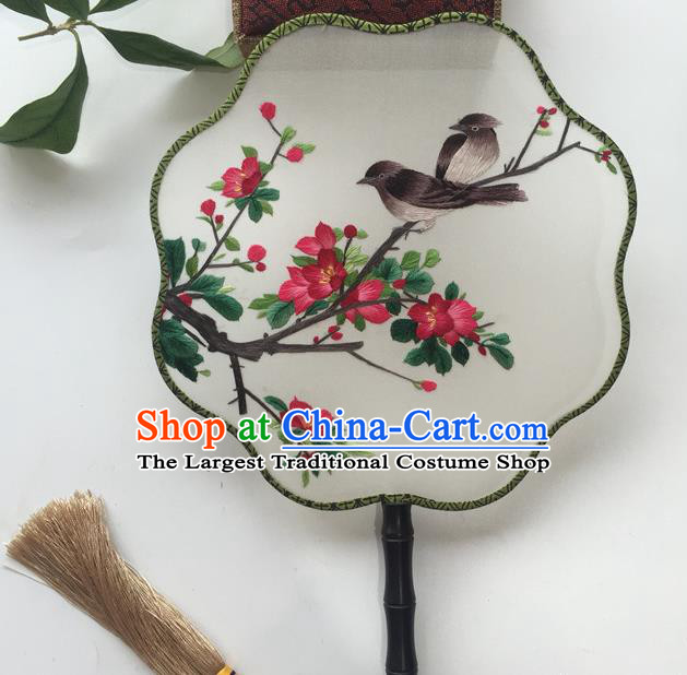 China Suzhou Embroidery Begonia Palace Fan Traditional Cheongsam Fan Handmade Craft Silk Fans Vintage Double Sided Fan
