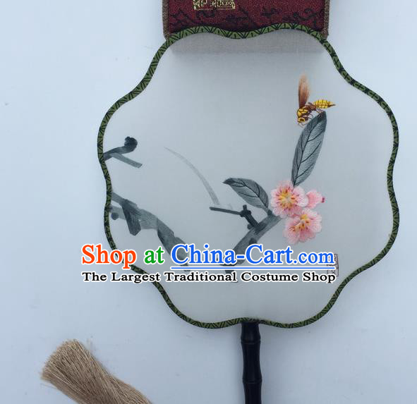 China Suzhou Embroidery Peach Blossom Fan Traditional Hanfu Fan Handmade Craft Silk Fans Vintage Double Sided Fan