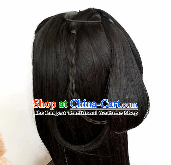 China Ancient Young Beauty Black Wigs Traditional Drama City of Desperate Love Hanfu Chignon Hairpieces Cosplay Swordswoman Murong An Wig Sheath