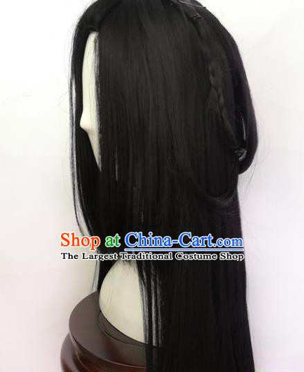 China Ancient Young Beauty Black Wigs Traditional Drama City of Desperate Love Hanfu Chignon Hairpieces Cosplay Swordswoman Murong An Wig Sheath
