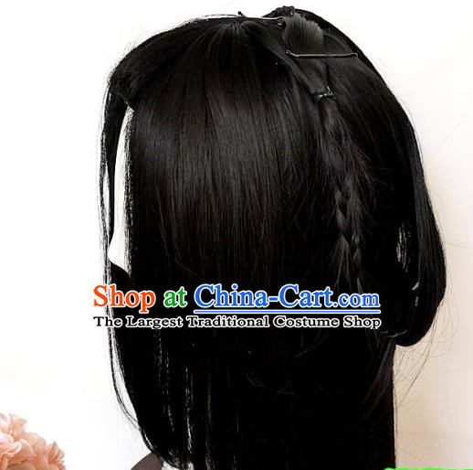 China Ancient Fairy Princess Black Wigs Traditional Drama Swords of Legends Xun Fang Hanfu Chignon Hairpieces Cosplay Young Beauty Wig Sheath
