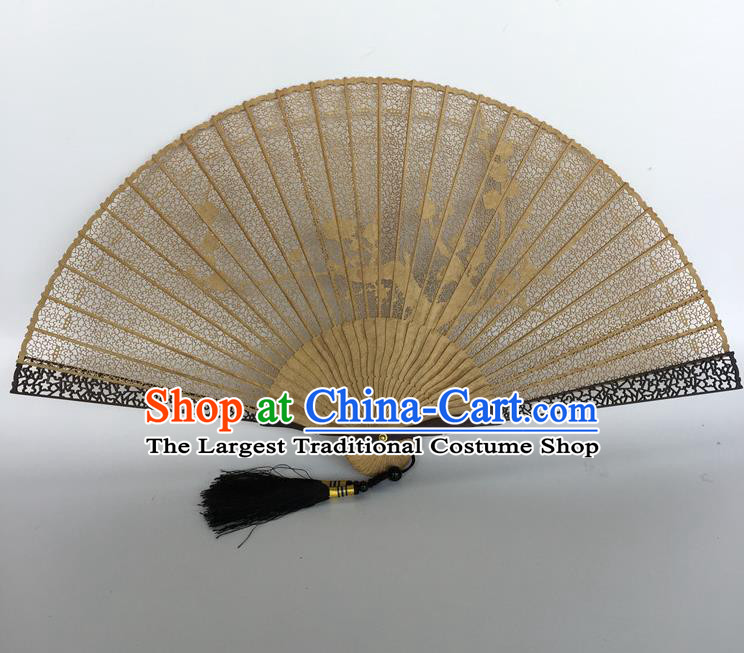 Handmade Chinese Sandalwood Fans Ancient Swordsman Folding Fan Carving Plum Blossom Craft Accordion