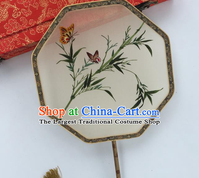 China Ancient Hanfu Octagon Fans Traditional Cultural Dance Silk Fan Vintage Palace Fan Handmade Suzhou Embroidery Bamboo Fan