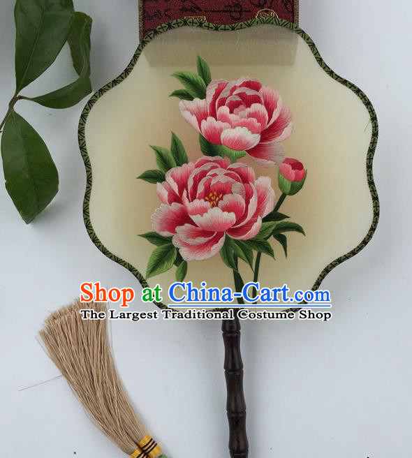China Traditional Cultural Dance Fan Vintage Silk Fans Handmade Double Sided Embroidered Fan Suzhou Embroidery Red Peony Fan