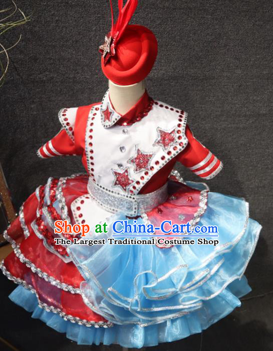 Top Girl Catwalks Bubble Dress Christmas Formal Evening Wear Children Princess Stage Show Clothing Chorus Performance Garment