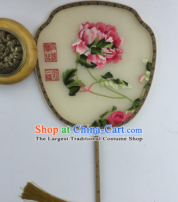 China Traditional Hanfu Silk Fan Vintage Fans Handmade Double Sided Embroidered Peony Palace Fan Ancient Court Fan