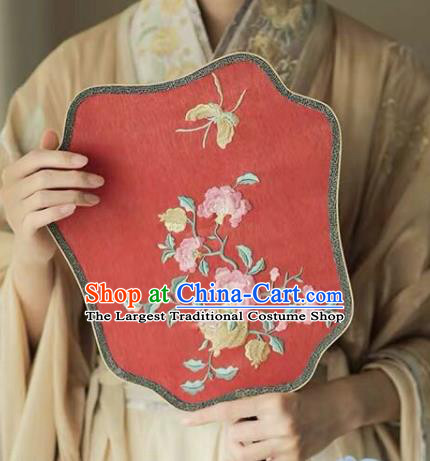 China Traditional Wedding Fan Vintage Embroidered Palace Fan Handmade Red Silk Fan Ancient Bride Hanfu Fans