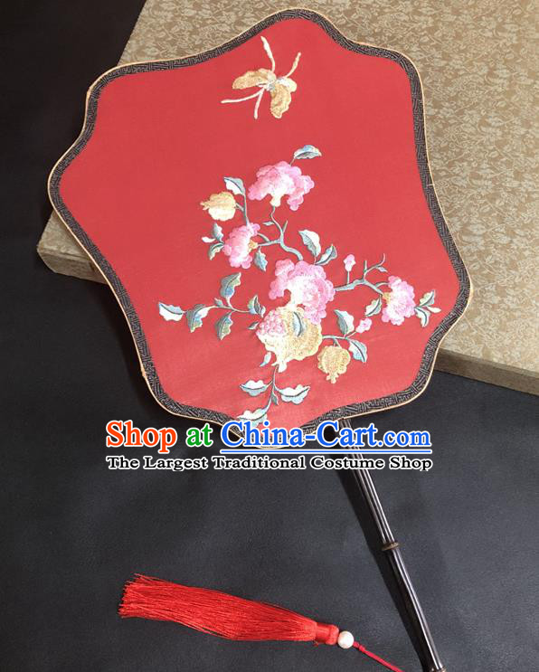 China Traditional Wedding Fan Vintage Embroidered Palace Fan Handmade Red Silk Fan Ancient Bride Hanfu Fans