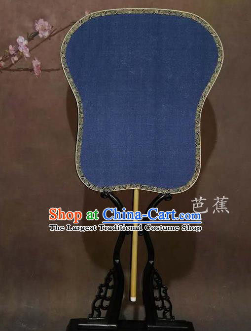 China Ancient Princess Palm Leaf Fan Traditional Suzhou Fan Vintage Song Dynasty Court Fan Handmade Blue Silk Palace Fan