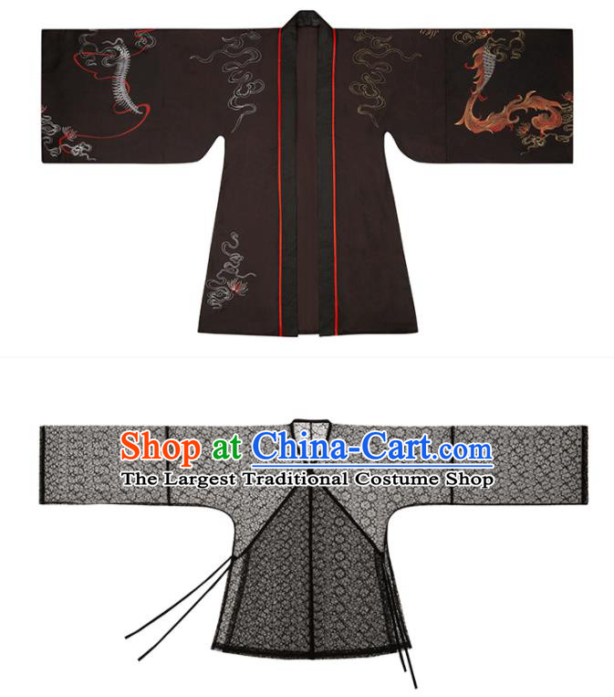 China Ancient Crown Prince Historical Garment Clothing Traditional Swordsman Fashion Jin Dynasty Royal Childe Black Hanfu Attire