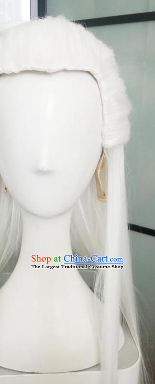 Handmade Chinese Cosplay God King White Wigs Ancient Swordsman Headwear Drama Eternal Love Immortal Emperor Donghua Chignon Headdress
