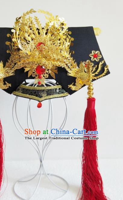 China Ancient Palace Lady Golden Phoenix Hair Crown Traditional Drama Court Hair Accessories Qing Dynasty Imperial Consort Zhen Huan Hat Headdress