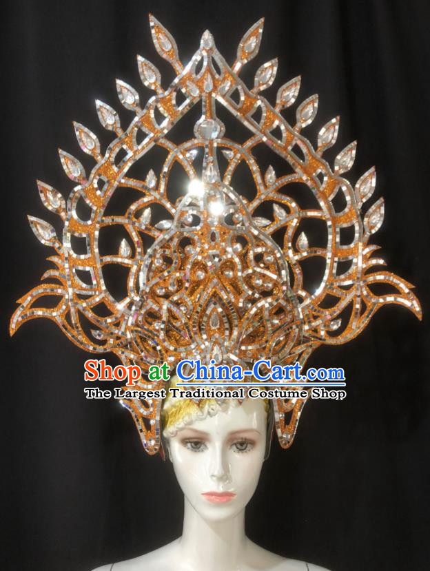 Handmade Halloween Cosplay Deluxe Headwear Brazil Carnival Giant Hat Samba Dance Hair Accessories Stage Show Orange Royal Crown