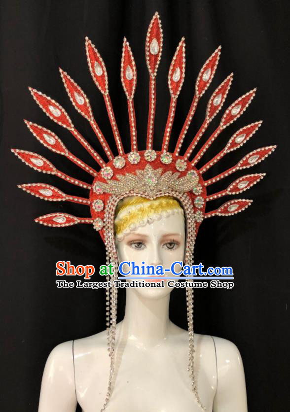 Handmade Easter Performance Hair Accessories Halloween Cosplay Queen Deluxe Red Hat Brazil Carnival Giant Headpiece Samba Dance Royal Crown