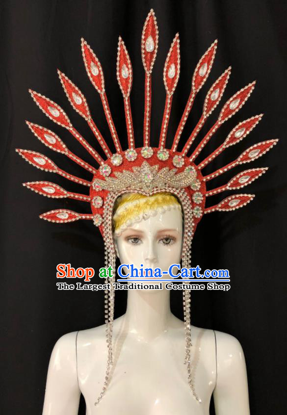 Handmade Easter Performance Hair Accessories Halloween Cosplay Queen Deluxe Red Hat Brazil Carnival Giant Headpiece Samba Dance Royal Crown