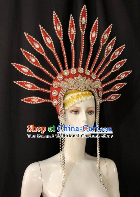 Handmade Easter Performance Hair Accessories Halloween Cosplay Queen Deluxe Red Hat Brazil Carnival Giant Headpiece Samba Dance Royal Crown