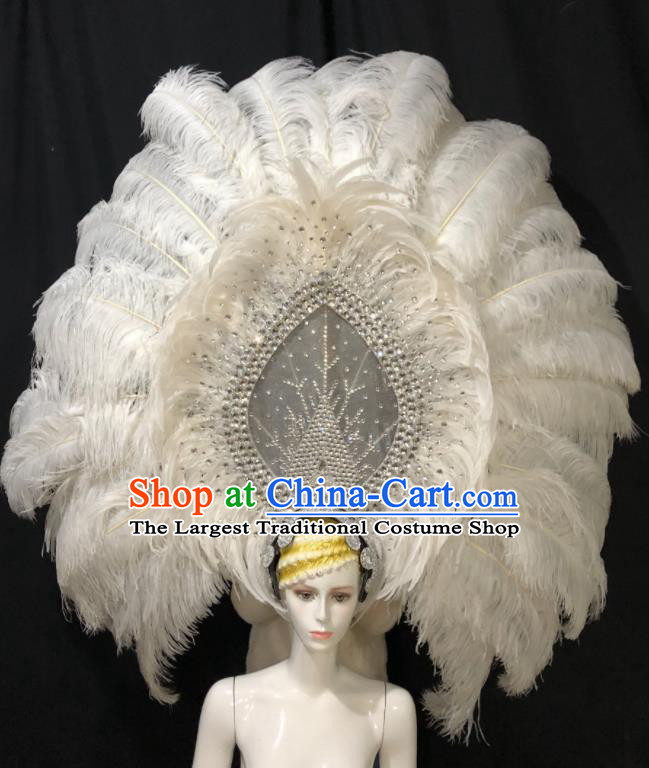 Handmade Samba Dance Royal Crown Easter Performance Hair Accessories Halloween Giant Hat Brazil Carnival Deluxe White Feather Headpiece