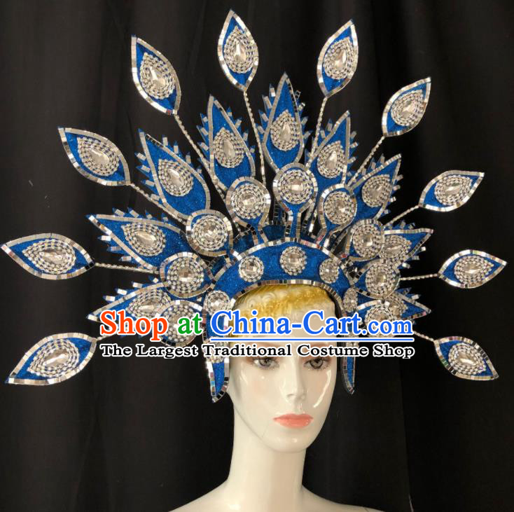 Handmade Halloween Performance Hair Accessories Cosplay Queen Giant Phoenix Coronet Brazil Carnival Deluxe Headpiece Samba Dance Blue Royal Crown