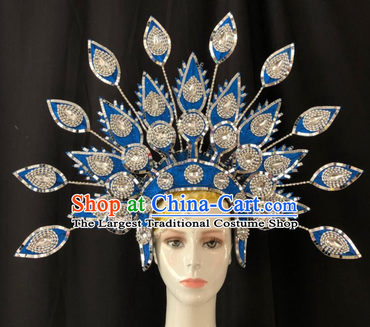 Handmade Halloween Performance Hair Accessories Cosplay Queen Giant Phoenix Coronet Brazil Carnival Deluxe Headpiece Samba Dance Blue Royal Crown