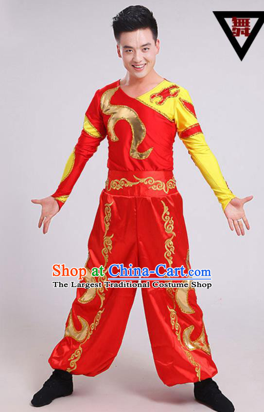 China Opening Dance Garment Costumes Folk Dance Outfits Drum Dance Red Uniforms Male Yangko Dance Clothing