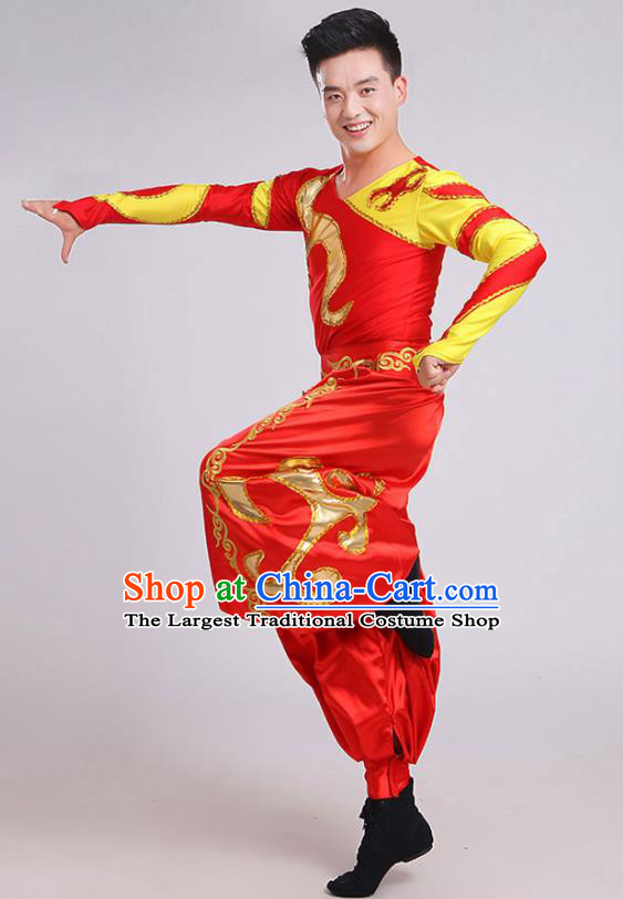 China Opening Dance Garment Costumes Folk Dance Outfits Drum Dance Red Uniforms Male Yangko Dance Clothing