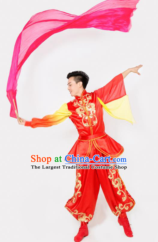 China Drum Dance Uniforms Male Yangko Dance Clothing Opening Dance Garment Costumes Folk Dance Red Outfits