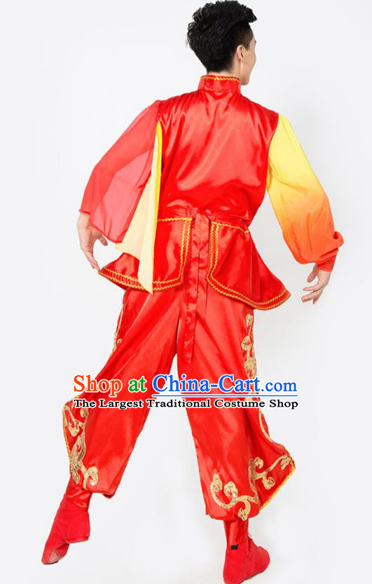 China Drum Dance Uniforms Male Yangko Dance Clothing Opening Dance Garment Costumes Folk Dance Red Outfits