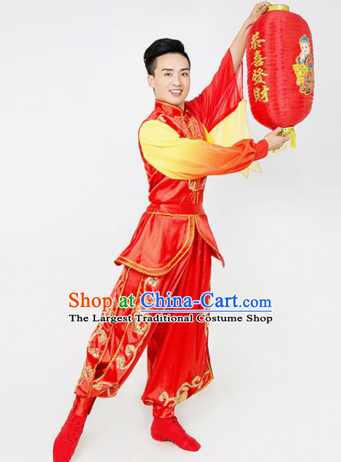 China Drum Dance Uniforms Male Yangko Dance Clothing Opening Dance Garment Costumes Folk Dance Red Outfits